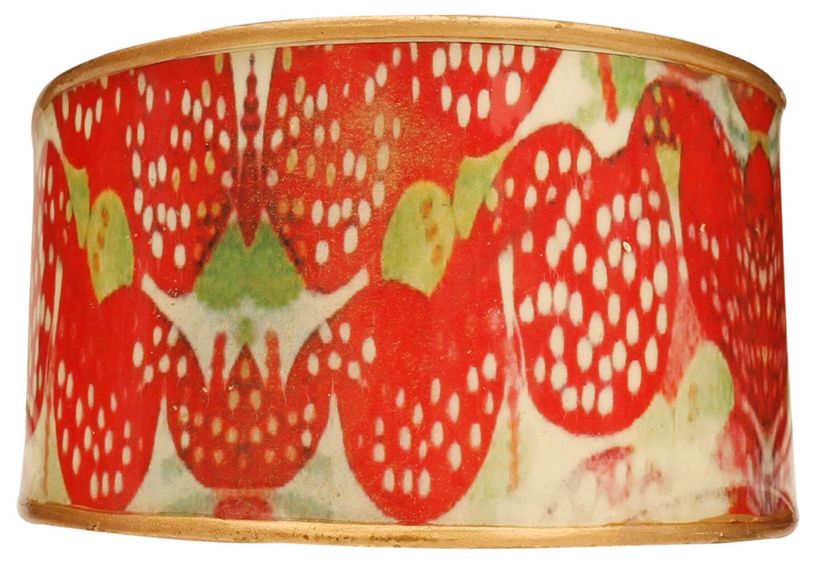 2.6” Brass Cuff Bracelet with Bright Abstract Pattern - Golden Red White - Trendy Accessories / Jewelry / Gifts for Her - Buy in Bulk Wholesale